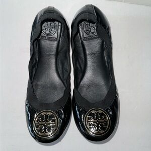 Tory Burch Black Patent Leather Caroline Ballet Flats Ladies 8.5 Elastic